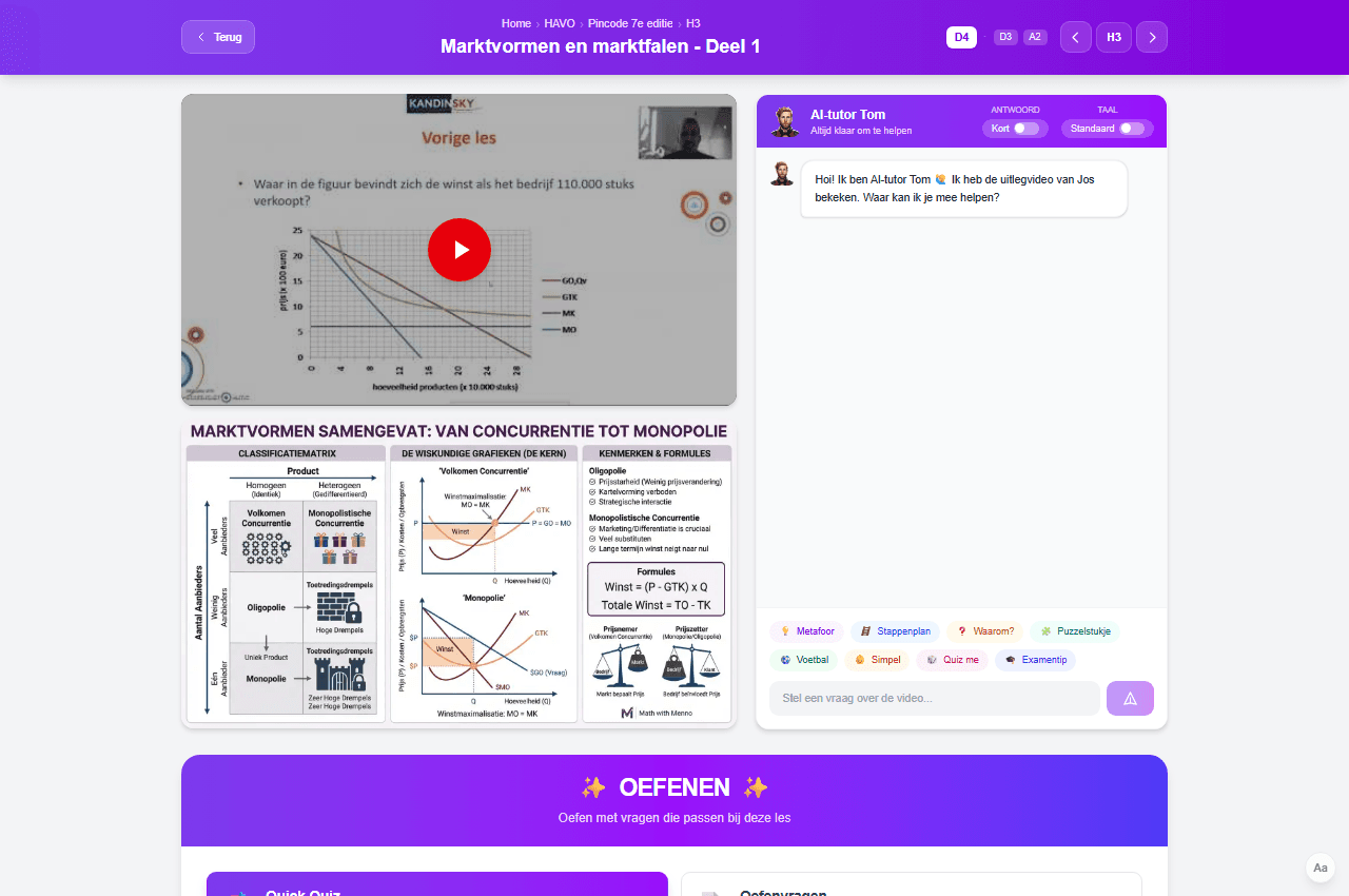 Lespagina van Economie met Jos met uitleg, infographic en AI-tutor Tom.